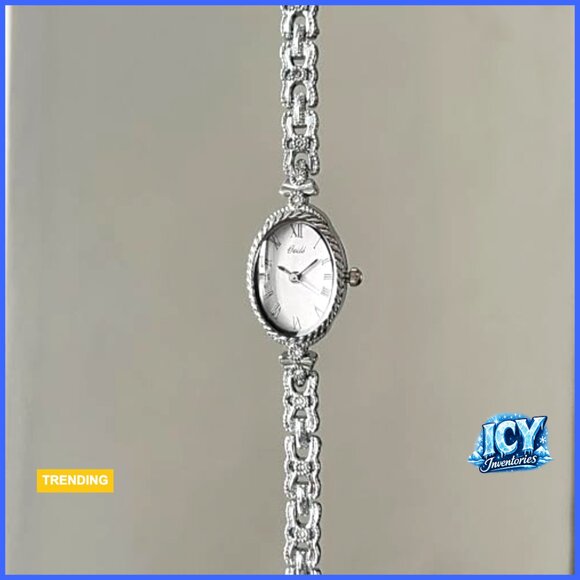 Alloy Steel Vintage Quartz Watch with Roman Numerals Oval Dial Waterproof